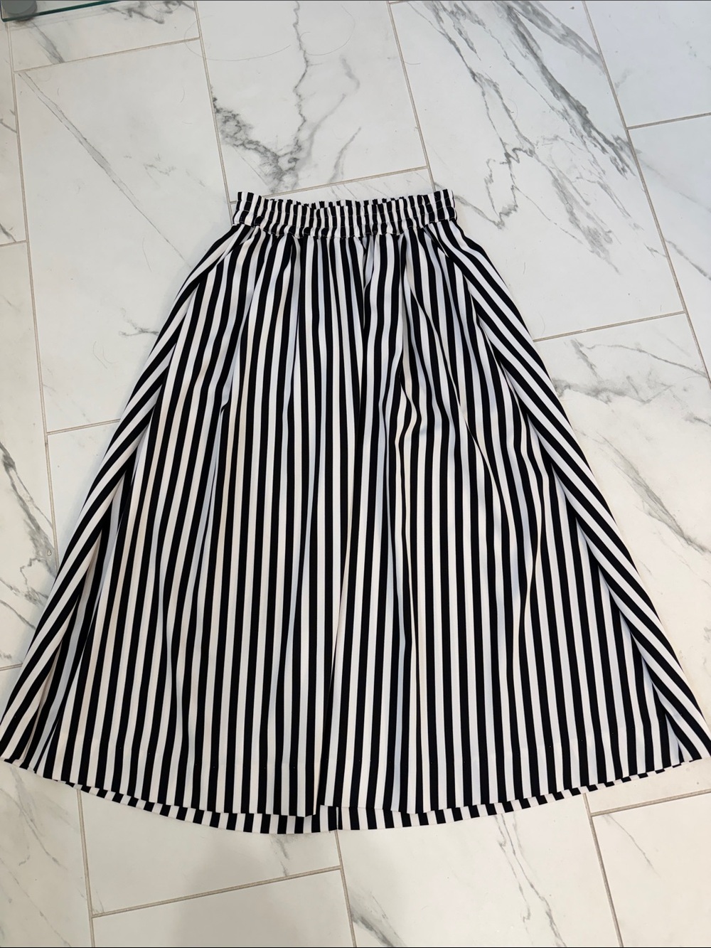 BURU Black & White Striped A-Line MIDI Skirt